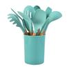 Venta al por mayor del fabricante Juego de 12 Utensilios de Cocina de Silicona con Mango de Madera Espátula de Silicona Espátula Ranurada Cucharón Cuchara de Cocina Espátula Utensilios de Cocina