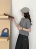 Suéter de Lã 100% Pura com Gola Polo Abotoada e Manga Curta para Mulheres, Novo Suéter de Malha Casual para o Início da Primavera