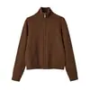 Ropa de Mujer Transfronteriza 2026 Moda Europea y Americana Versátil Casual Simple Cremallera Cuello Alto Prendas de Punto Chaqueta Mujer G820045