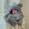 Bonito Gorro de Peluche Otoño e Invierno para Mujer, Set de Tres Piezas con Bufanda y Guantes, Gorro Integrado Forrado de Felpa y Engrosado, Resistente al Viento y Cálido para Exteriores