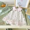 XQ254035 Vestido para Meninas Verão 2025 Novo Gola Estilo Gatinho de Desenho Animado Vestido de Renda
