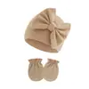 Conjunto de Gorro y Manoplas para Bebé Niña Recién Nacida Gorro de Hospital Gorro con Lazo Guantes de Bebé 0-6 Meses Gorro