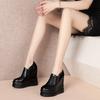 Zapatos Deportivos Casuales Negros para Mujer de Cuero Genuino de Primavera, con Cuña y Tacones Altos, que Aumentan la Altura 14cm