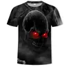 Camiseta Masculina de Verão Nova Tendência Halloween Esqueleto de Cerveja Estampa Digital 3D Gola Redonda Manga Curta