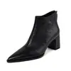 Primera Capa Piel de Vaca Tacón Grueso 7cm Botas de Moda Otoño Nuevo Piel Genuina Punta Aguda Cremallera Trasera Botines de Tacón Alto Botines Cortos para Mujer