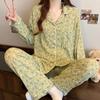 Pijama de estilo pastoral de primavera, nuevo, pequeño y fresco con flores, cárdigan de mujer, pantalones finos de manga larga, ropa para el hogar, traje al por mayor