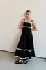Verano 2024 nuevo vestido elegante de tirantes tipo tubo con costuras de encaje de color liso y falda amplia -88106