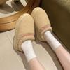 Comercio Exterior talla grande forro polar Suela Gruesa Invierno Baotou Medio-arrastre Nuevo Estilo Étnico Encaje Pompones Medio-soporte Zapatillas de Algodón Nieve