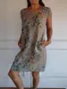 Vestido de Algodón y Lino con Estampado, Mangas Cortas, Bolsillo y Cuello Redondo para Mujer, Comercio Exterior Europeo y Americano, Primavera/Verano 2024, Temu Amazon