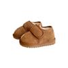 Botas de neve de couro genuíno para bebês, sapatos de inverno novos para meninos e meninas, bico falso, sapatos de pão, velcro, veludo espesso, sapatos de algodão para crianças