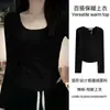 Camiseta de Fleece Espesso com Gola Quadrada e Manga Longa para Outono e Inverno do TikTok para Mulheres, Tamanho Grande, Modelagem Slim, Quente, Versátil, Camada Base