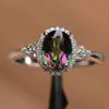 Suministro Transfronterizo Popular Celebridad de Internet Europea y Americana Moda Femenina Anillo Incrustado Citrino Rubí Zafiro Venta al por Mayor