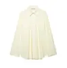 Moda Feminina Europeia e Americana Nova Primavera 2026 Elegante Camisa Solta de Popeline Lisa de Manga Longa em Amarelo Creme