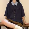 Camisa Polo Manga Curta Falsa Duas Peças Estilo Uniforme de Estudante Coreano para Mulheres, Nova Blusa Casual de Verão 2026