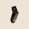 Calcetines de Yoga para Mujer, Primavera y Verano, Bordado de Corazón, Calcetines Largos, Calcetines de Media Pantorrilla con Borde Fruncido, Calcetines Deportivos Antideslizantes Profesionales para Pilates
