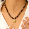 Lenço de Seda Estampado de Leopardo Corrente de Suéter com Contas para Mulheres, Colar Versátil de Laço Coração de Luxo de Alta Gama de Nicho