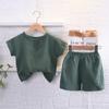 Traje Infantil de Manga Corta para Niños, Verano Algodón y Lino Transpirable Ropa Infantil Transfronteriza del Sudeste Asiático al por Mayor, Casual Estilo Coreano, en Stock