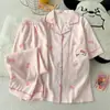 Pijama de Algodón Nube Transfronterizo para Mujer, Verano Estilo Japonés Dibujos Animados Puntos Manga Corta Pantalón Largo Conjunto Delgado para Casa para Niñas