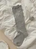Calcetines largos lisos apilados estilo pasarela, calcetines finos para pantorrilla de chica estilo ballet JK con lazos estilo coreano
