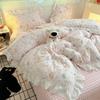 Juego de cama de algodón de cuatro piezas estilo crema, ropa de cama de algodón, funda de edredón de encaje para niña, sábana para dormitorio de estudiantes, juego de tres piezas
