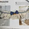 Gola falsa de renda com laço estilo coreano para pet, babador de renda, acessório xadrez para cachorro, babador para gato, cachecol para buldogue francês