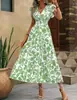 Em Estoque Comércio Exterior Transfronteiriço 2025 Primavera/Verão/Outono Novo Casual Estilo Europeu e Americano Estampado Floral Manga Borboleta Babado Vestido