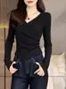 Top Feminino Novo de Gola V para Primavera e Outono de 2026, Cor Sólida, Design Versátil, Emagrecedor, Estiloso, Manga Longa, Top Justo para Mulheres