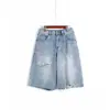 Shorts de Mezclilla Rasgados de Largo Medio Estilo Casual_Verano Delgados Sueltos Adelgazantes de Corte A 775