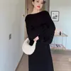 Vestido de Punto Elegante Versátil Estilo Hepburn, Ajuste Delgado, Vestido Largo Elegante de Corte Holgado para el Trabajo, Vestido de Alta Gama que Ceñe la Cintura