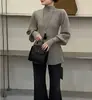 Suéter de Tricô Slim Fit com Gola Meia-Alta e Ajuste na Cintura Estilo Coreano para Mulheres, Peça Interna de Outono, Top de Manga Longa Slim Fit