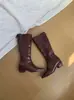 Versión con Aumento de Altura Interior~Botas de Caballero Cuadradas Retro de Caña Alta para Mujer con Tacón Grueso, Cierre Trasero, Tubo Recto, Botas Largas Adelgazantes para Mujer