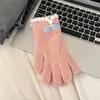 Luvas de Tricô com Laço para Mulheres, Forradas com Lã para o Inverno, Quentes e à Prova de Frio, Adequadas para Estudantes, Ciclismo ao Ar Livre, Bicicleta Elétrica, Tela Sensível ao Toque de Cinco Dedos, Modernas