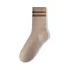Calcetines para Hombre Zhuji para Todas las Estaciones, Calcetines de Algodón Absorbentes del Sudor y Resistentes al Olor, Hilo de Colores Moda Versátil Combinación de Colores Raya Doble Calcetines de Media Caña para Hombre