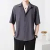 Camisa de Seda de Hielo Drapada Estilo Hong Kong para Hombre de Manga Corta Holgada Negra de Alta Gama Verano Fina Guapo Camisa Casual