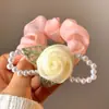 Flor de Rosa Pérola Anel de Cabelo para Intestino Grosso Feminino Verão de Alta Qualidade Corda de Cabelo de Camélia Corda de Cabelo Acessórios de Cabelo Delicados Coreanos Adorno de Cabeça
