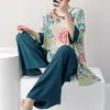 Pijama Tradicional con Botones Estilo Chino Nuevo Mianchou Shijia para Mujer Modelo Nuevo 2026 Conjunto de Manga Media de Algodón Artificial Adecuado para Usar Afuera en Verano