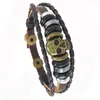 Pulseira de Couro Trançado Estilo Retrô, Unissex, Multicamadas com Contas, Ajustável, Joia de Mão Fashion e Personalizada, Bestseller Transfronteiriço