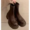 Botines Gruesos con Cremallera Trasera y Punta Redonda Chuyuji para Mujer, Nuevos Botines Elásticos Gruesos de Estilo Coreano para Otoño e Invierno