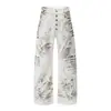 Jeans para hombre estilo páramo con teñido anudado tipo salpicadura, marca de moda punk, pantalones vintage holgados de pierna recta con cierre de botones, estilo nicho