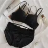 Ropa interior de leopardo con botones al frente para mujer, copa pequeña, push-up, anti-caída, sujetador, sujetador delgado sexual de espalda hermosa, conjunto
