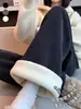 Calça de Lã de Cordeiro Plus Size 150kg Perna Larga para Mulheres Primavera/Verão 2026 Calça Esportiva Fina Cintura Alta Casual Reta Estreita