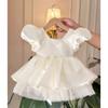 Vestido de Cumpleaños para Niña de Un Año, Vestido de Dama de Boda, Nuevo Estilo Verano 2026, Vestido Sencillo de Princesa con Mangas Abullonadas para Uso Diario