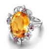 Anillo del Tesoro Color Flor de Cerezo Citrino Super Brillante de Lujo con Ramas y Hojas con Diamante en Forma de Huevo Anillo de Diamante Amarillo
