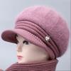 Gorro de invierno para mujeres de mediana edad y ancianas con forro polar cálido, gorro de algodón de abuela, gorro tejido para protección de oídos de madre, gorro de lana para anciana