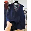 Nuevo Estilo Versátil de Algodón de este Verano Camisola Vintage para Mujer de Algodón y Lino sin Mangas con Cuello en V Bordado