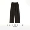 Otoño e Invierno 2025 Pantalones Pequeños de 100% Lana Sueltos con Caída Hoz Cintura Alta Casual Pantalones Deportivos Pierna Ancha Deportes Mujer