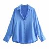 Atacado de Roupas Femininas Transfronteiriças Europeias e Americanas, Camisas Femininas Multicores com Textura de Cetim de Seda, Caimento Fluido, Modernas e Versáteis