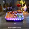 Bandeja de Frutas com Padrão de Gelo LED Ktv Prato de Frutas Brilhante Bandeja de Três Compartimentos Bandeja Recarregável para Lanches