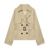 Ins transfronterizo europeo y americano 2026 nueva moda elegante para mujer al por mayor ropa de trabajo corta de doble botonadura con solapa gabardina