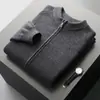 Cárdigan grueso de lana pura para hombre con cuello semi-alto, con cremallera, tejido, cálido, suéter de nuevo estilo, abrigo base casual holgado
